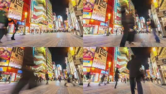 延时:行人拥挤的购物秋叶原电力镇东京夜晚高清在线视频素材下载