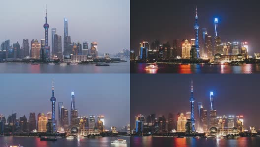 T/L WS PAN城市摩天大楼，日夜过渡/上海，中国高清在线视频素材下载