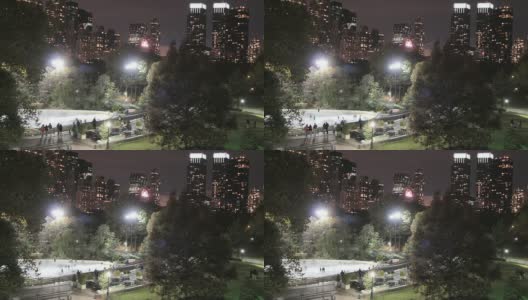 中央公园晚上滑冰高清在线视频素材下载