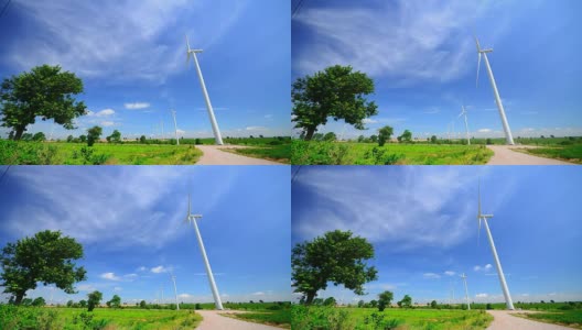 延时:风力涡轮机与风的天空和Cloudscape高清在线视频素材下载