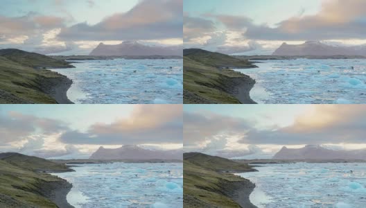 延时:Vatnajokull和Fjallsrlon冰川Jokulsarlon礁湖冰岛日出高清在线视频素材下载