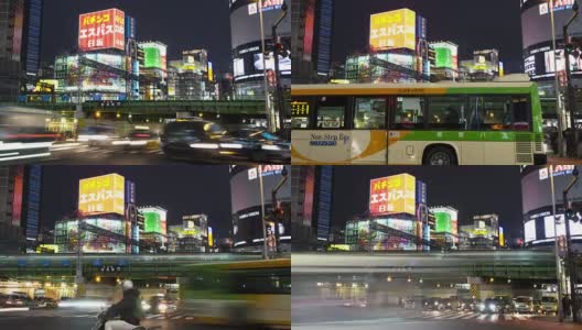 4K时光流逝:东京新宿的交通和行人过马路高清在线视频素材下载
