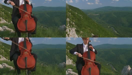 HD CRANE:男人在户外演奏大提琴高清在线视频素材下载