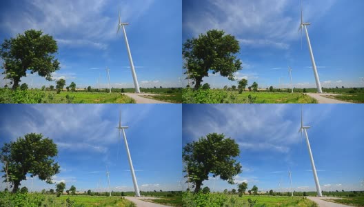风力涡轮机的领域与风天空和Cloudscape高清在线视频素材下载