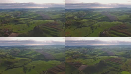 托斯卡纳空中日出农田丘陵景观高清在线视频素材下载