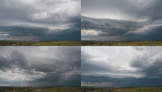 在农村地区，雷暴期间，快速移动的乌云在暴风雨的天空中形成。高清在线视频素材下载