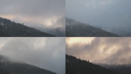 史诗般的冬季景观，在法国孚日山脉的戏剧性的橙色天空延时4K高清在线视频素材下载