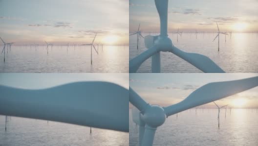 大型海上风电场或风力公园在海上对抗低太阳高清在线视频素材下载