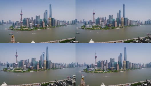 鸟瞰上海在一个阳光明媚的日子与外滩高清在线视频素材下载