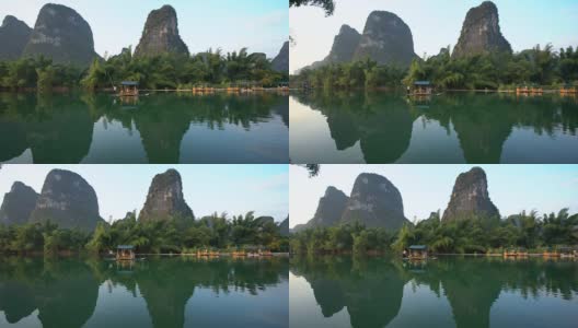 中国广西桂林阳朔遇龙河的日出高清在线视频素材下载