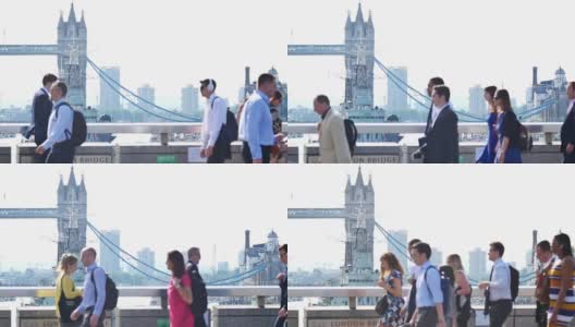 4k伦敦桥，英国伦敦办公建筑区商务人士运动高清在线视频素材下载