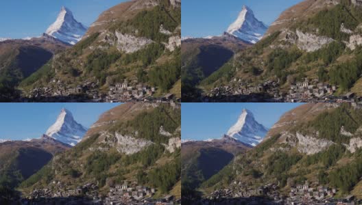 瑞士采尔马特山谷和马特洪峰的鸟瞰图高清在线视频素材下载