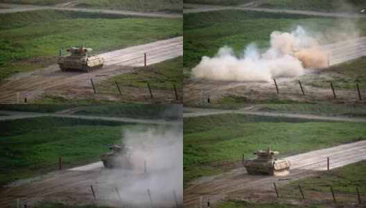 俄罗斯战争机器人在战场上进行射击训练。高清在线视频素材下载
