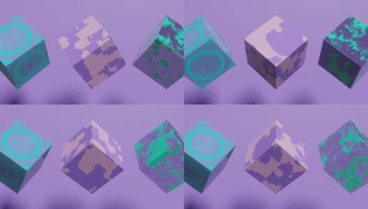 紫罗兰色背景上的抽象图案的多色盒子。3d渲染无缝循环抽象动画高清在线视频素材下载