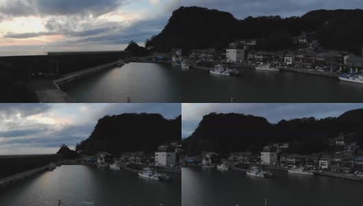日本渔村小港口的航拍画面高清在线视频素材下载