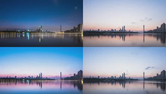 从水面上看广州的城市景观和天际线。间隔拍摄高清在线视频素材下载