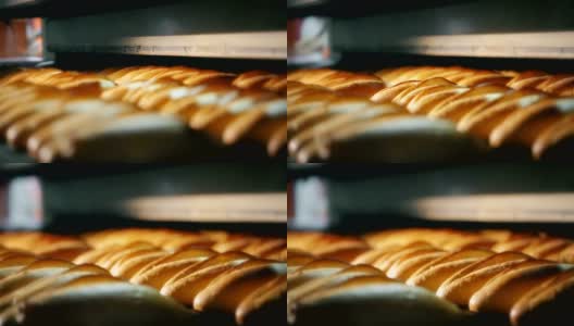 面包房生产线上的一条面包高清在线视频素材下载