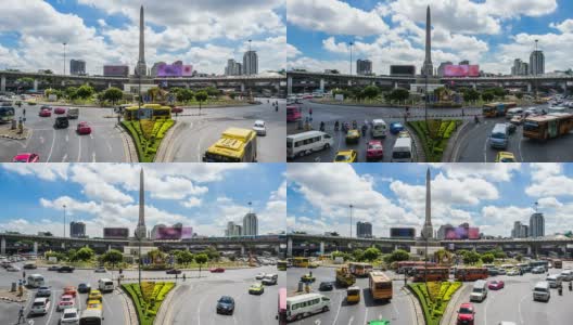 时间流逝-曼谷胜利纪念碑的交通高清在线视频素材下载