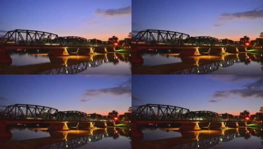 延时:钢桥上从黄昏到夜晚的夜间交通高清在线视频素材下载