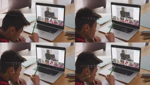 数学方程的动画亚洲男孩有学校视频电话高清在线视频素材下载