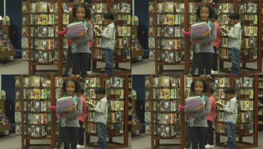 儿童在图书馆阅读高清在线视频素材下载
