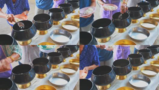 当地人的仪式。米饭在碗里。佛教的优点高清在线视频素材下载