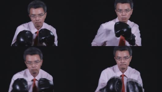 亚洲商人在拳击概念高清在线视频素材下载