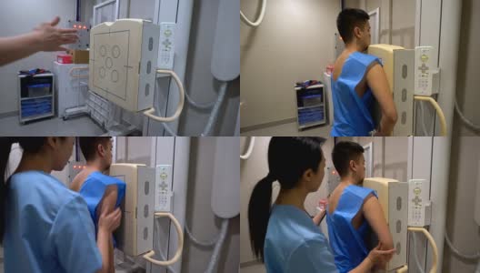 亚洲x光技术员准备病人的胸部x光高清在线视频素材下载