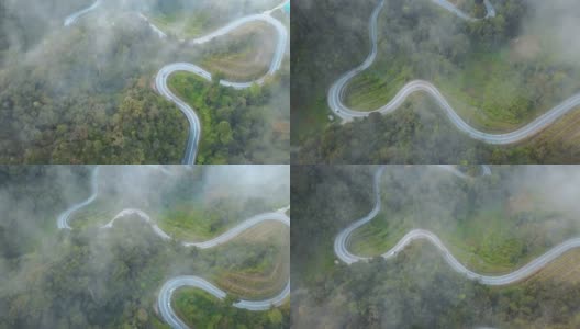 鸟瞰图公路旅行或蜿蜒的道路在森林卡梅伦高地，布林昌，马来西亚高清在线视频素材下载