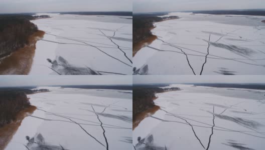 波维兹基湖面结冰。无人机拍摄波兰的冬天高清在线视频素材下载