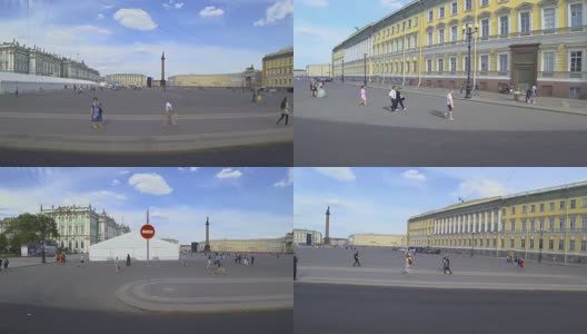 交通在经过宫殿广场，俄罗斯圣彼得堡。高清在线视频素材下载