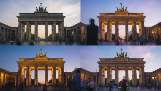 4 K时间流逝视频勃兰登堡门在日落，柏林，勃兰登堡，德国高清在线视频素材下载