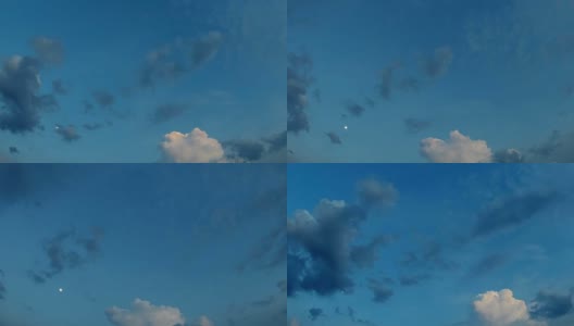 美丽戏剧性的云景日落，月亮在深蓝色的天空。FullHD高清视频高清在线视频素材下载