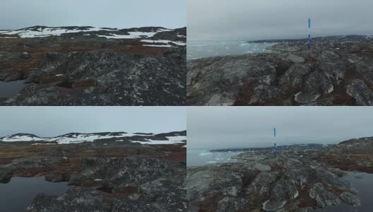 格陵兰岛北冰洋上有岩石和冰山的伊卢利萨特湾高清在线视频素材下载
