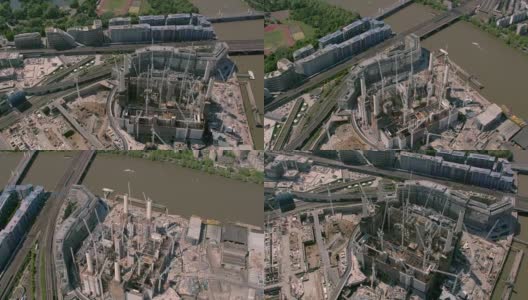 鸟瞰图在巴特西电站，伦敦，英国。4 k高清在线视频素材下载