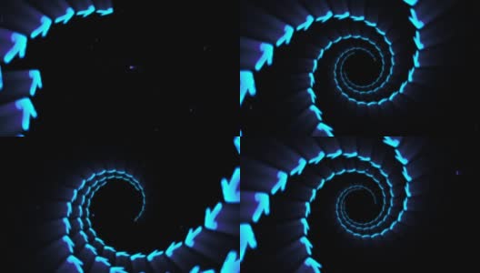 照明隧道的蓝色箭头，自旋线环动画，高清在线视频素材下载