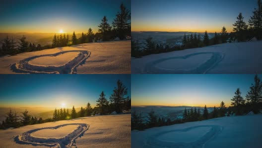 心在雪上，日出冬山高清在线视频素材下载