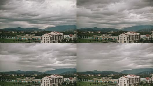 时间在流逝，山村在下雨，秋天阳光灿烂。乌云迅速地掠过天空。4 k高清在线视频素材下载