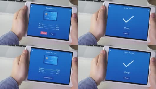 使用数字平板电脑应用程序支付信用卡账单高清在线视频素材下载