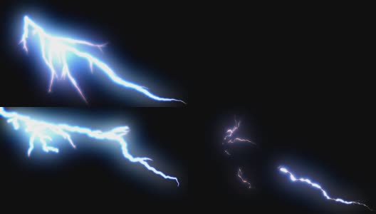美丽的闪电打击包从左边，蓝色的电风暴在黑色的背景。4000 - uhd逼真高清在线视频素材下载