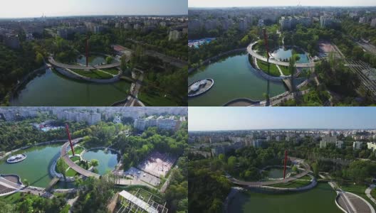 罗马尼亚布加勒斯特市Moghioros公园上空的飞行高清在线视频素材下载