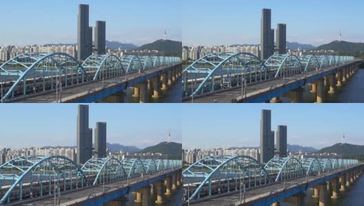 韩国汉城东角大桥的交通状况高清在线视频素材下载
