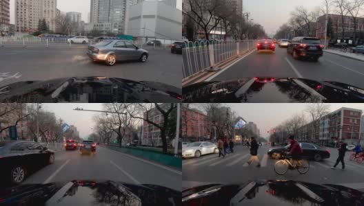 时间推移前车车辆行驶在市中心城市道路，中国北京高清在线视频素材下载