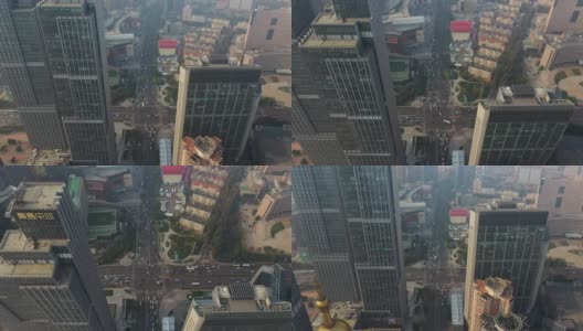 日落时分飞行飞越青岛市区交通街道道路航拍4k中国全景图高清在线视频素材下载