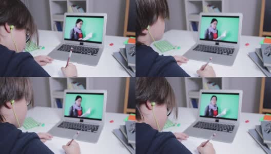儿童学生在家通过互联网视频会议学习高清在线视频素材下载