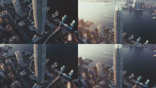 鸟瞰香港城市，海洋，九龙城和香港港口高清在线视频素材下载