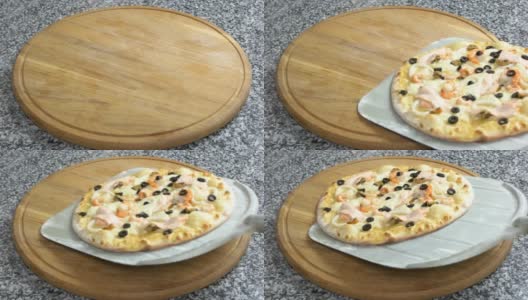 木制的海鲜披萨。高清在线视频素材下载