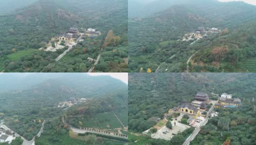 鸟瞰中国乡村山间佛寺。高清在线视频素材下载