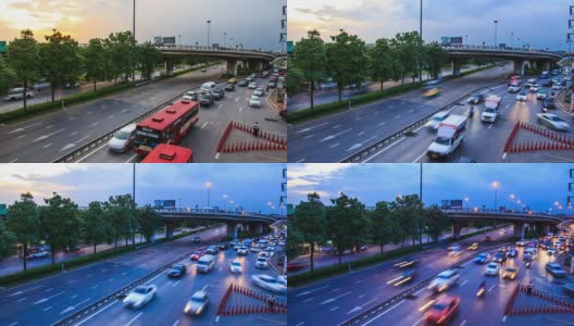 汽车在路上行驶，白天黑夜时光流逝高清在线视频素材下载