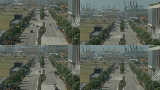 时间推移平移拍摄的Marina Boulevard与港口活动的背景高清在线视频素材下载